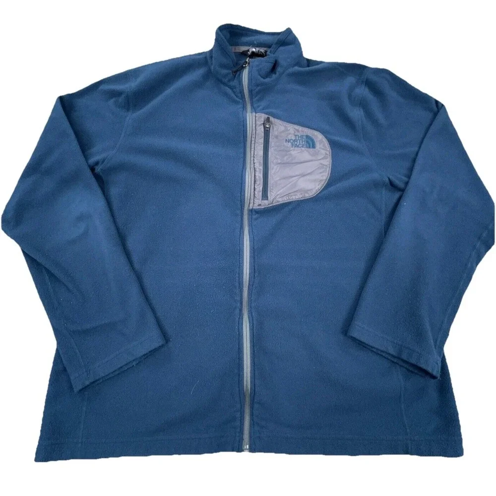 North Face Jacket Men Large Blue Gray Fleece Full Zip Sweater Layer‎ Pocket  *
